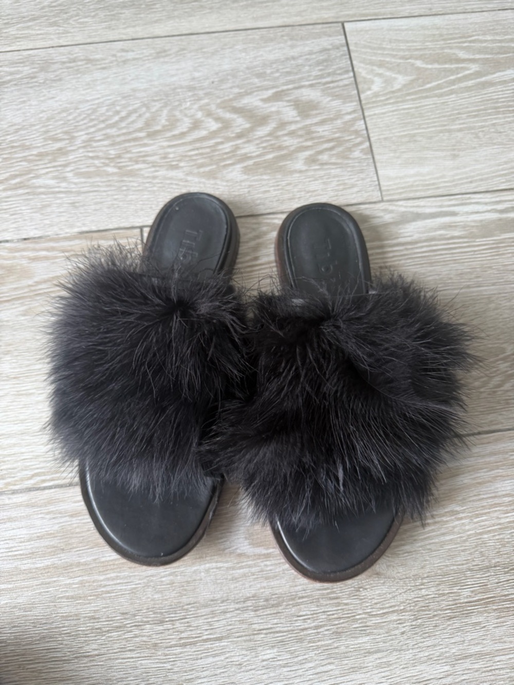 Tibi Black Ostrich feather slides